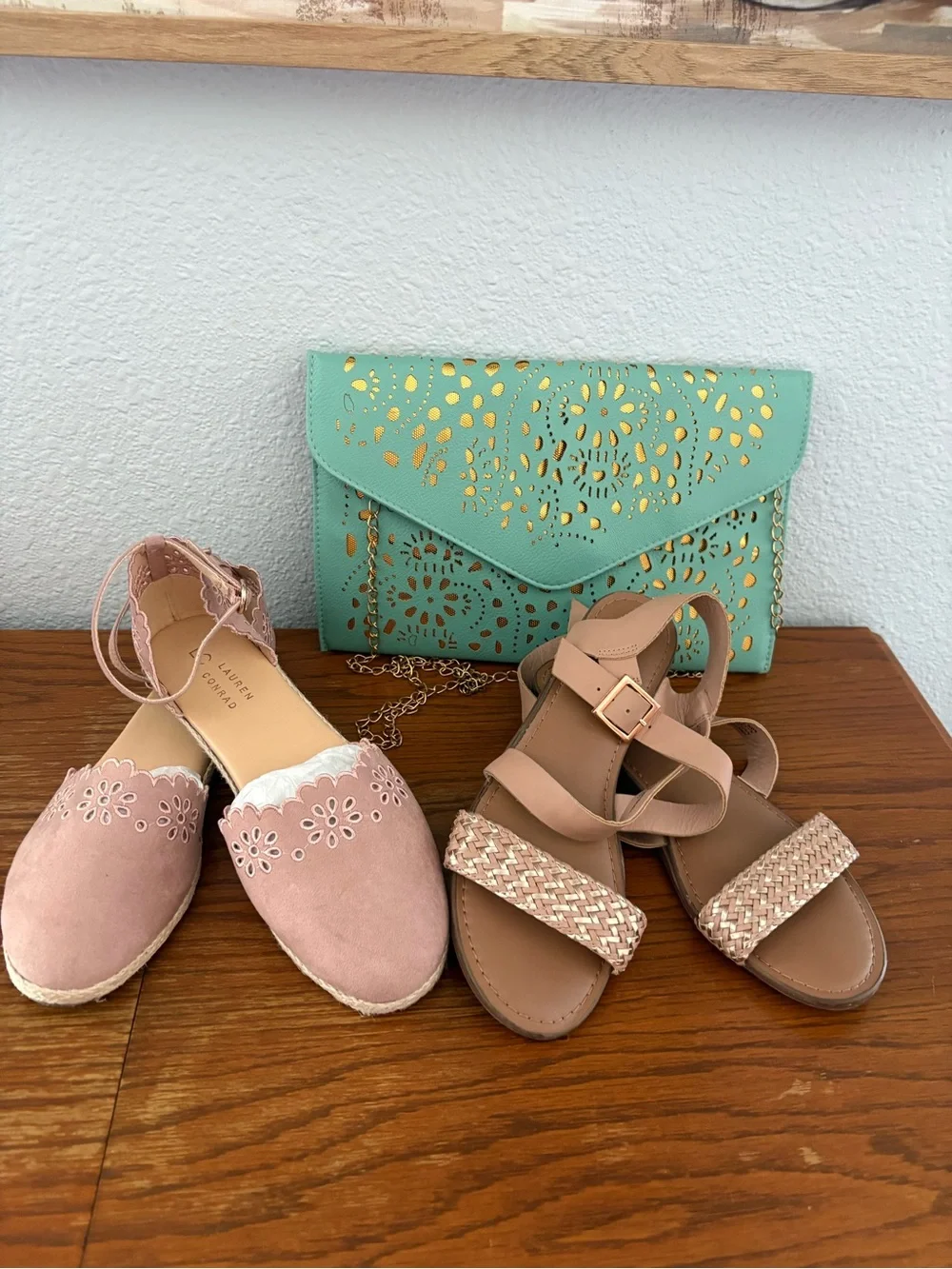 Bundle BLC Lauren Conrad Blush PinkFlats and Braided Strap Sandals and purse